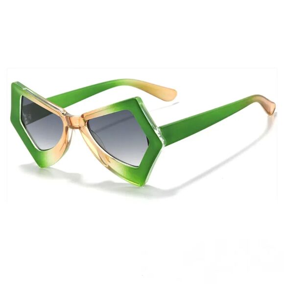 GREEN MULTICOLOR RETRO BUTTERFLY CAT EYE FASHION SUNGLASSES - Picture 1 of 3
